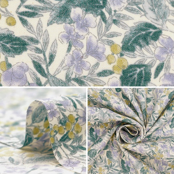 [From quantity 5] Fabric 『Scare Print Botanical Berry Flower Natural x Blue 850443-1-1]