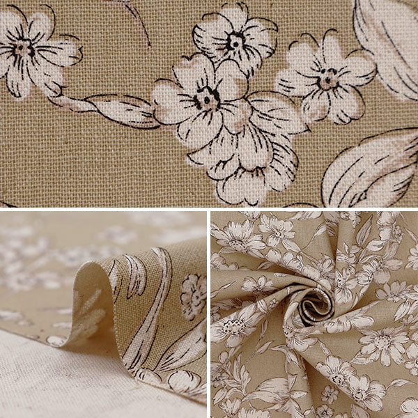 [Aus Menge 5] Stoff "Baumwollhee-Leinwand geätzte Blume Beige 38129-1a"