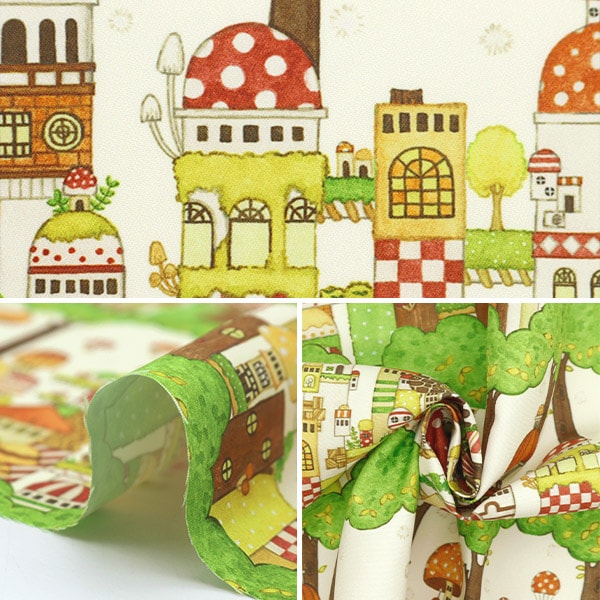 [De la cantidad 5] Fabric "Ink Jet Impresión Fancy District General Store Mushroom Área de la ciudad antigua KU-02"