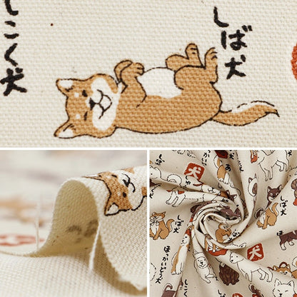 [From quantity 5] Fabric 『Oxford Picture Book Series Japanese dog thin beige YPA-56030-1A] KOKKA