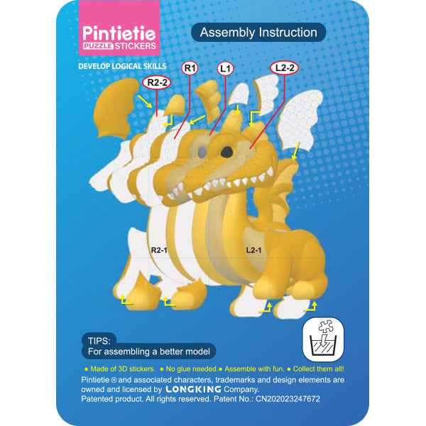 jouets "Puzzle 3D Autocollant 3D Dragon Dragon Jaune Akl1006S-5"