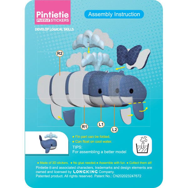 Spielzeug "Puzzle 3D 3D Aufkleber Meerestier Wal Akl1002S-1“