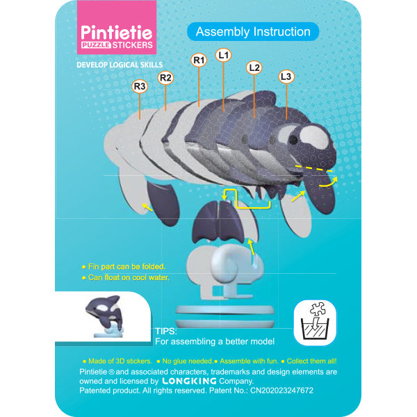 juguetes "Puzzle 3D Adhesivo 3D Criatura Marina Orca Akl1002S-3”