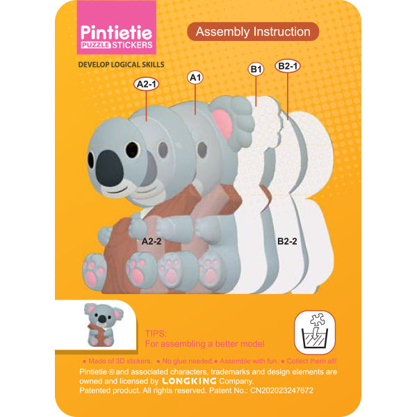 jouets "Puzzle 3D Autocollant 3D Petit Animal Koala Akl1004S-1"