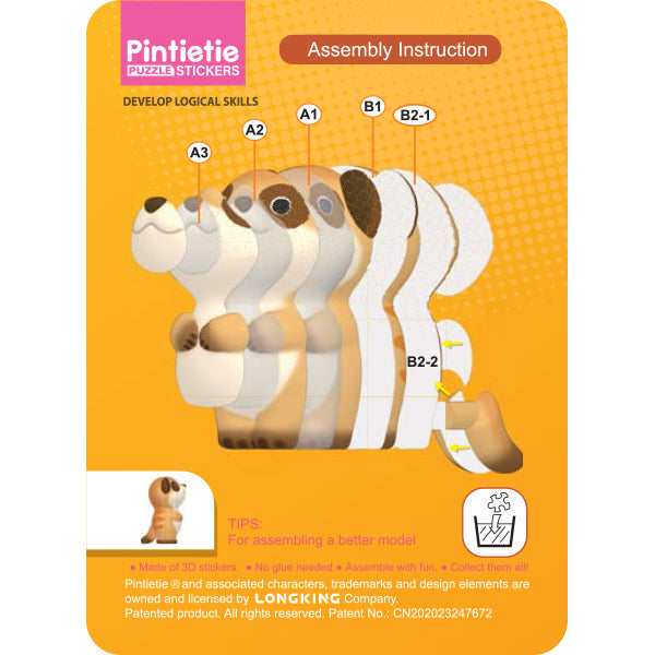 giocattoli "Puzzle 3D Adesivo 3D Piccolo Animale Suricato Akl1004S-2”