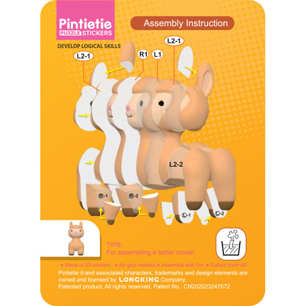 jouets "Puzzle autocollant 3D petit animal Alpaga Akl1004S-5''