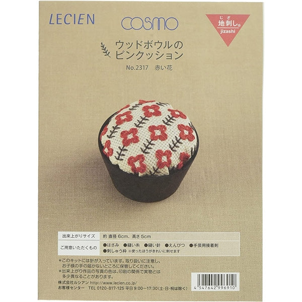 Kit de bordado "Teiasterraplant® Wood Bowl Pink Cushion Red Flower No.2317" Lecien Lucian Cosmo Cosmo