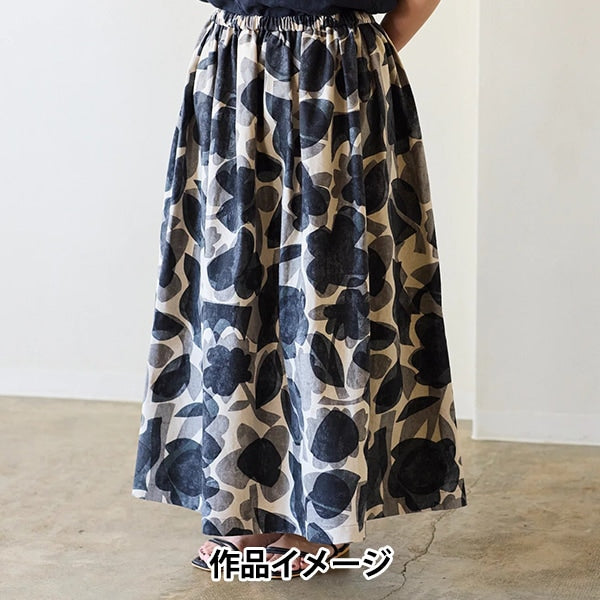 [From quantity 5] Fabric "Cotton hemp canvas LINNEA Silhouette Flower Kinari x Black YKA-26010-1B" KOKKA