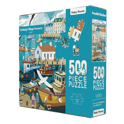toys "Enjoy Puzzle Seaside Harbor Fishing Village Scenery 500 pieces 530×380mm AKL05040”
