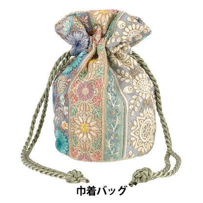 バッグ 『インド刺繍巾着バッグ 約縦23×マチ(直径)14.5cm IKB-02』