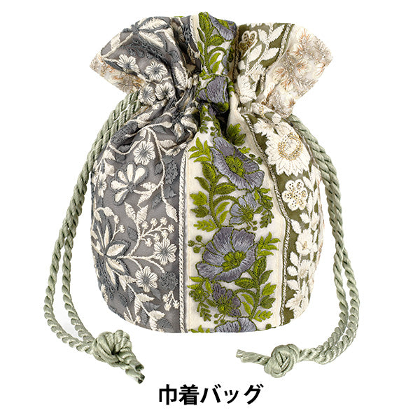 バッグ 『インド刺繍巾着バッグ 約縦23×マチ(直径)14.5cm IKB-04』