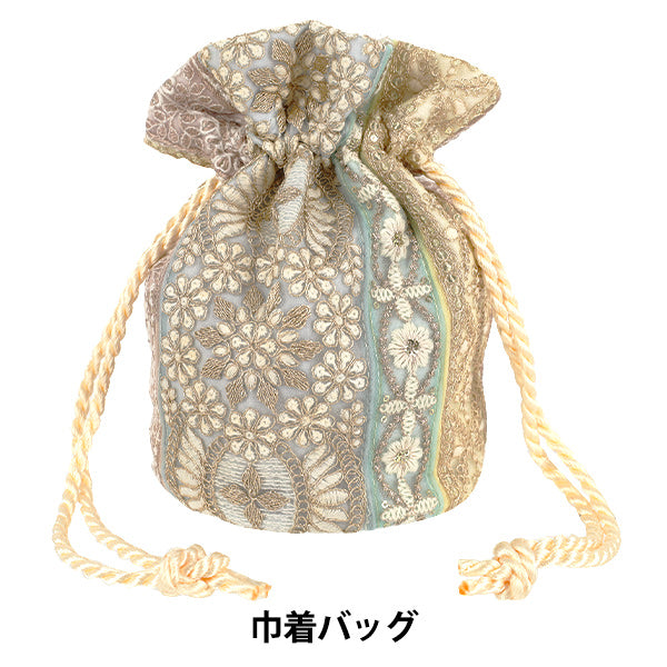 バッグ 『インド刺繍巾着バッグ 約縦23×マチ(直径)14.5cm IKB-05』
