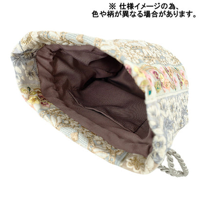 バッグ 『インド刺繍巾着バッグ 約縦23×マチ(直径)14.5cm IKB-06』