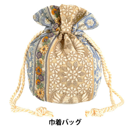 バッグ 『インド刺繍巾着バッグ 約縦23×マチ(直径)14.5cm IKB-07』
