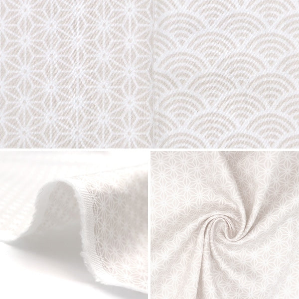 [De la quantité 5] tissu "coton satin nihono motif de chanvre feuille aomi wave gris clair gris asa-sei-d"