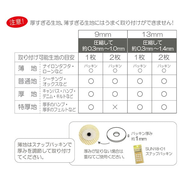 ボタン 『ワンタッチプラスナップスリム 9mm レッド SUN17-88』 SUNCOCCOH サンコッコー KIYOHARA 清原