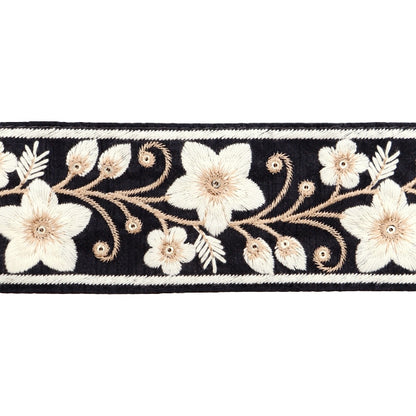[From quantity 5] HandicraftTrim 『2023 Indian embroidery trim Black x White 384A "